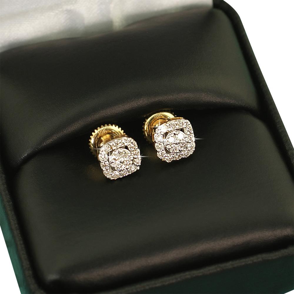 Cushion Halo Cluster Diamond Earrings .34cttw 10K Yellow Gold HipHopBling