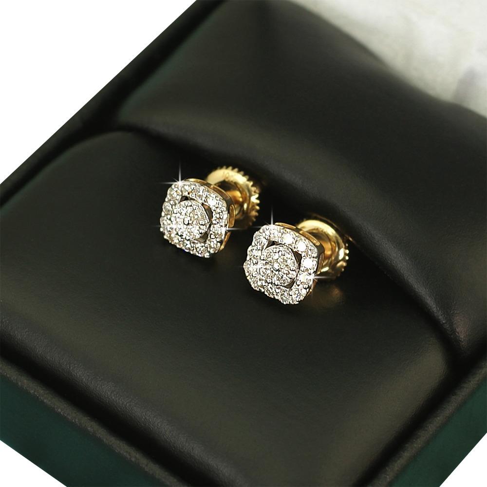 Cushion Halo Cluster Diamond Earrings .34cttw 10K Yellow Gold HipHopBling