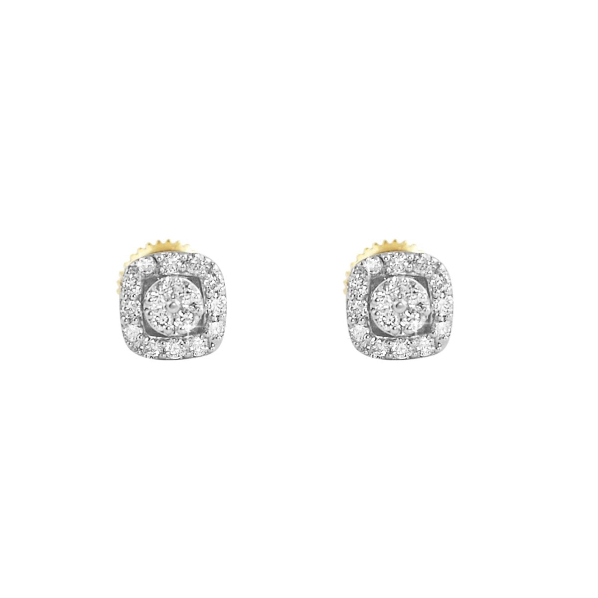 Cushion Halo Cluster Diamond Earrings .34cttw 10K Yellow Gold HipHopBling