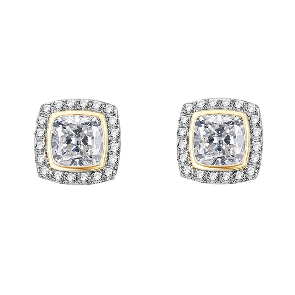 Cushion Pave Border VVS Moissanite Earrings .925 Sterling Silver White Gold HipHopBling