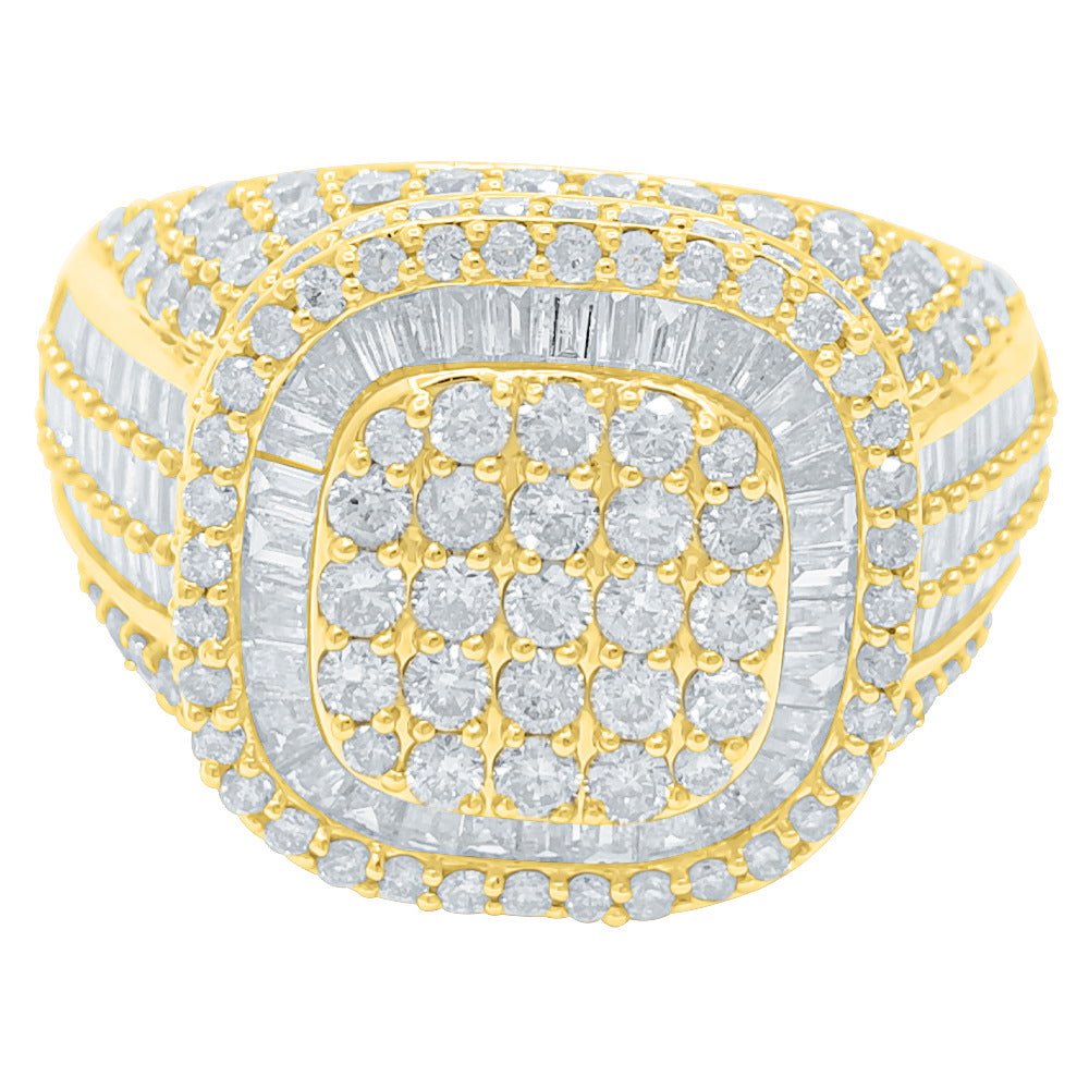 Cushion Top Baguette Diamond Ring 3.35cttw 10K Gold 10K Yellow Gold HipHopBling
