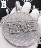 Custom 3 Baguette Letter Round VVS Moissanite Pendant 14K White Gold 2.5" Diameter HipHopBling