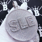 Custom 3 Baguette Letter Round VVS Moissanite Pendant 14K White Gold 2.5" Diameter HipHopBling