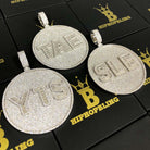 Custom 3 Baguette Letter Round VVS Moissanite Pendant 14K White Gold 2.5" Diameter HipHopBling