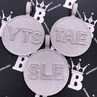 Custom 3 Baguette Letter Round VVS Moissanite Pendant 14K White Gold 2.5" Diameter HipHopBling