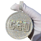 Custom 3 Baguette Letter Round VVS Moissanite Pendant 14K White Gold 2.5" Diameter HipHopBling
