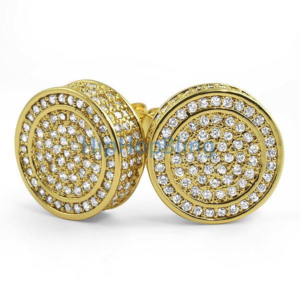 Custom 3D Circle XL Gold CZ Bling Bling Earrings HipHopBling