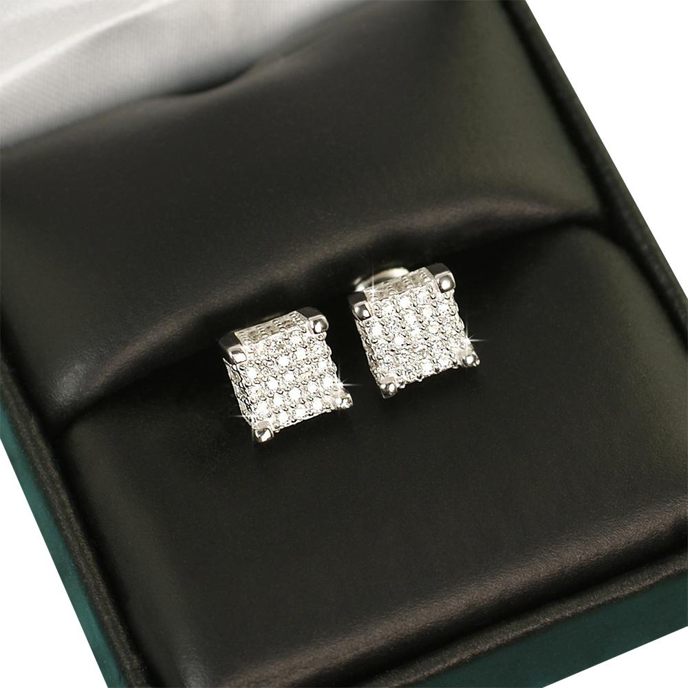 Custom 3D Cube VVS Moissanite Earrings .925 Sterling Silver Yellow Gold HipHopBling