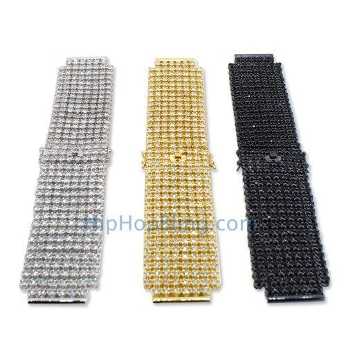 Custom 8 Row CZ Iced Out Watch Band (White) White Gold HipHopBling