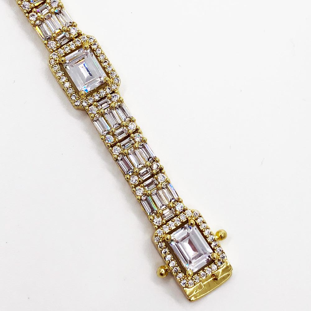 Custom Baguette Cluster Bling Bling CZ Iced Out Chain Yellow Gold 18" HipHopBling