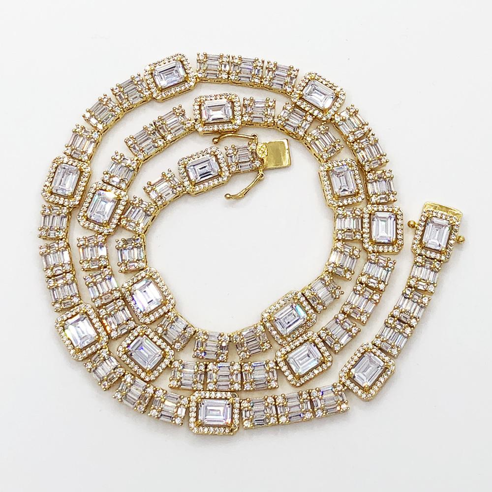 Custom Baguette Cluster Bling Bling CZ Iced Out Chain Yellow Gold 18" HipHopBling