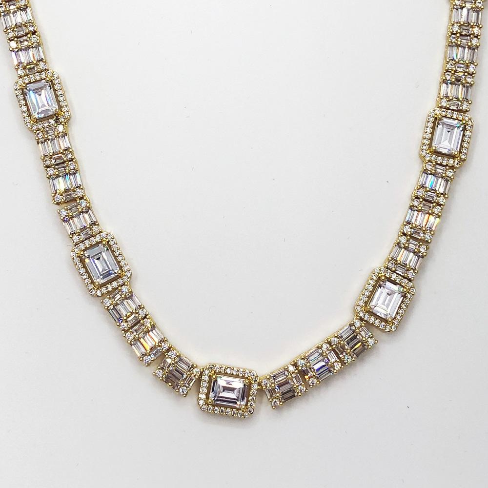 Custom Baguette Cluster Bling Bling CZ Iced Out Chain Yellow Gold 18" HipHopBling