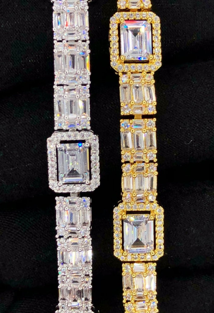 Custom Baguette Cluster Link Hip Hop Iced Out Bracelet Yellow Gold 8" HipHopBling
