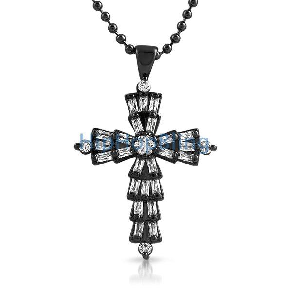 Custom Baguette Cross White CZ on Black HipHopBling
