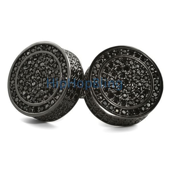 Custom Black 3D Circle CZ Bling Bling Earrings HipHopBling