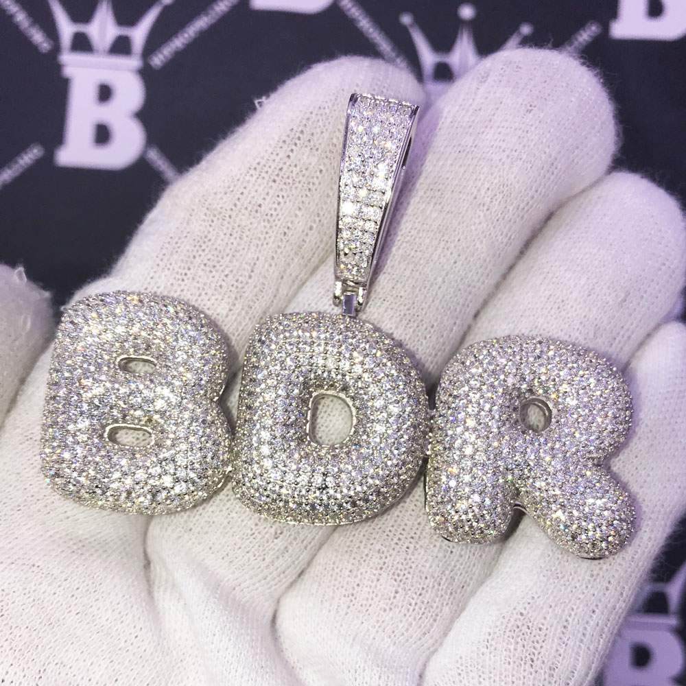Custom Bubble Letter Name Pendant Brass White Gold 2 HipHopBling