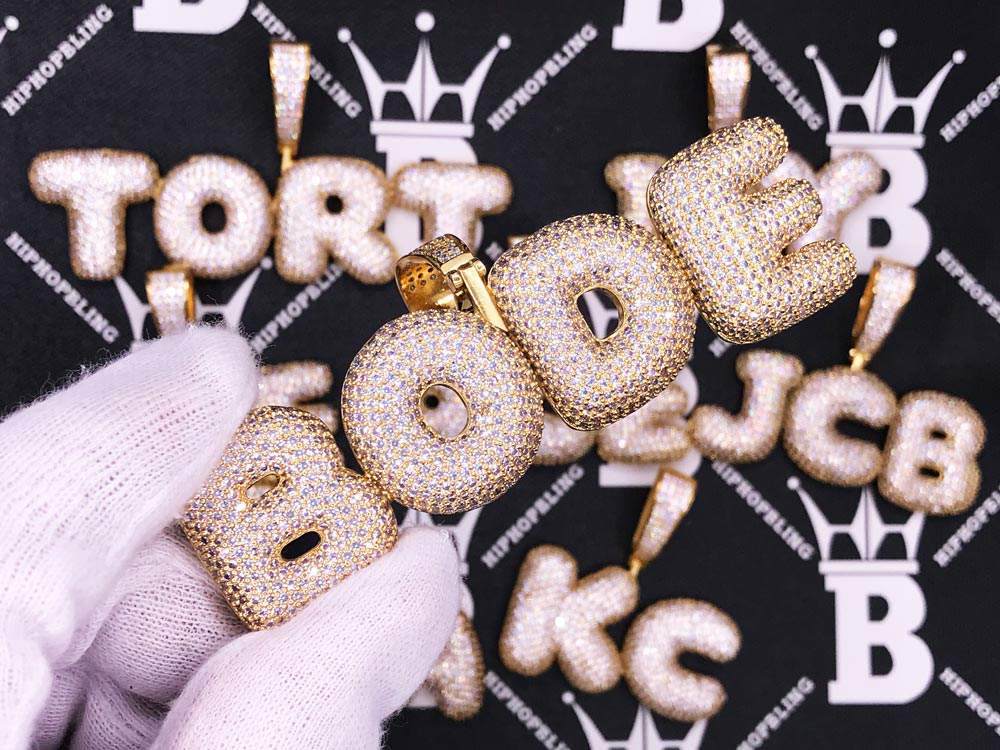 Custom Bubble Letter Name Pendant Brass White Gold 2 HipHopBling