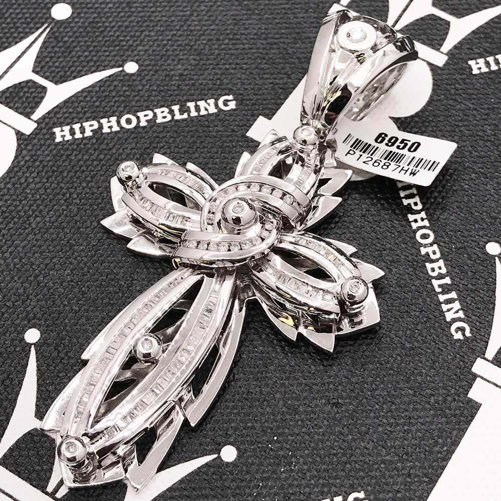 Custom Cross 1.24 Carat Diamond Pendant 14K White Gold HipHopBling