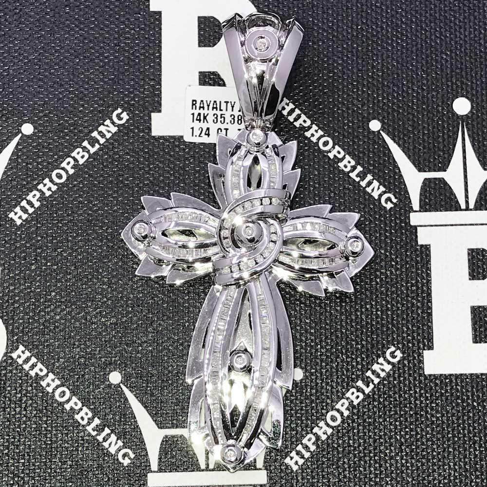 Custom Cross 1.24 Carat Diamond Pendant 14K White Gold HipHopBling