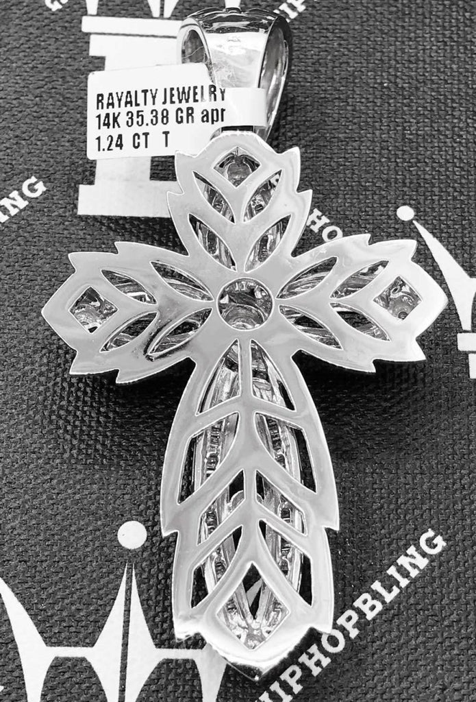 Custom Cross 1.24 Carat Diamond Pendant 14K White Gold HipHopBling
