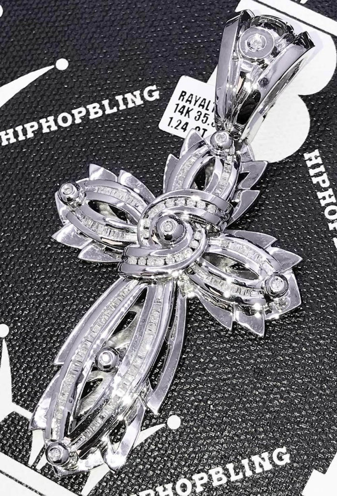 Custom Cross 1.24 Carat Diamond Pendant 14K White Gold HipHopBling