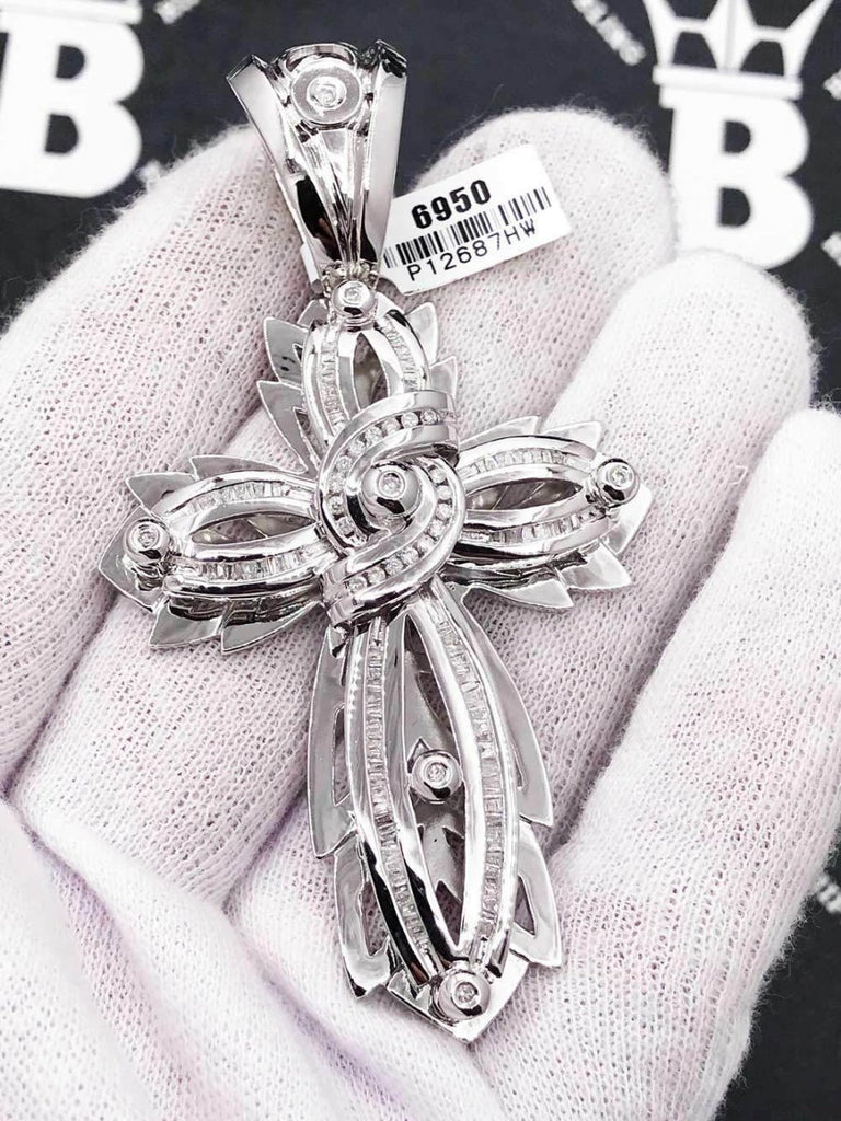 Custom Cross 1.24 Carat Diamond Pendant 14K White Gold HipHopBling