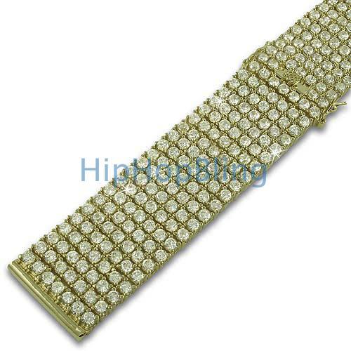 Custom CZ 7 Row Iced Out Gold Watch Band 24mm HipHopBling