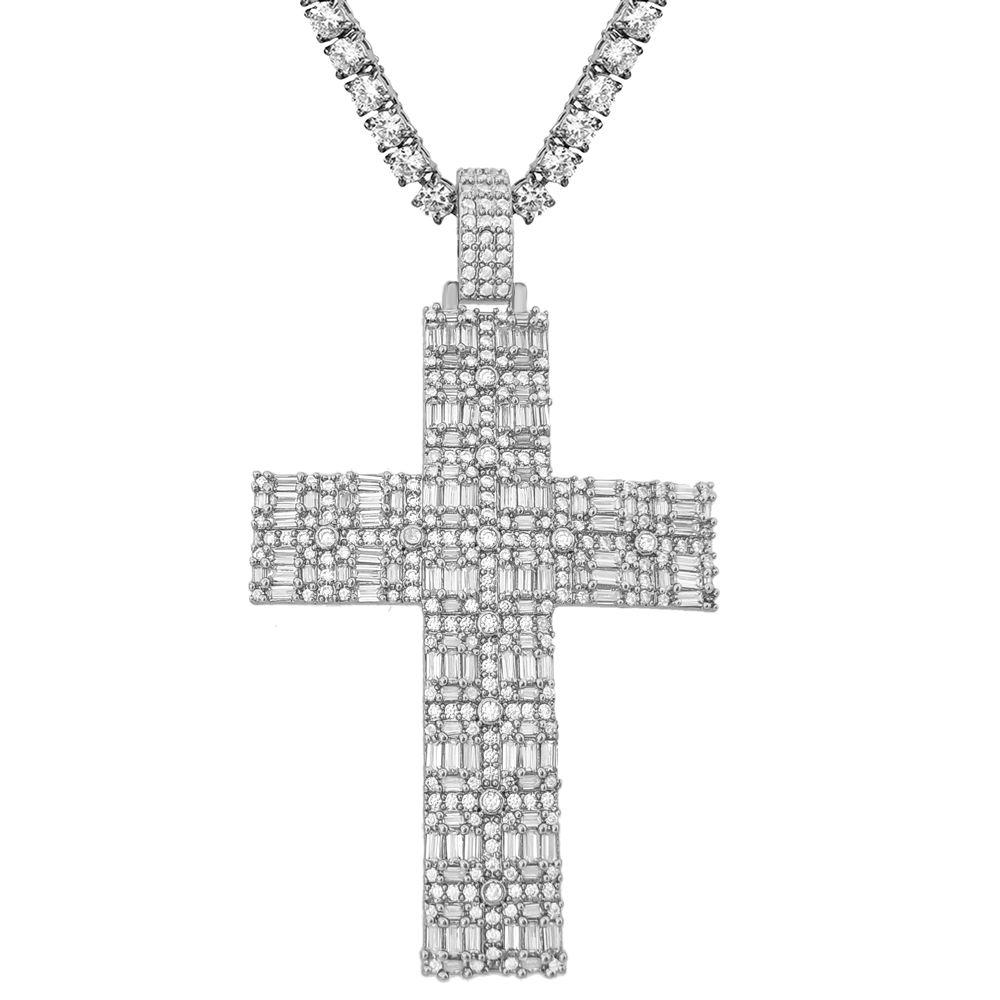 Custom Fat Baguette Cross Pendant in White / Yellow Gold White Gold HipHopBling
