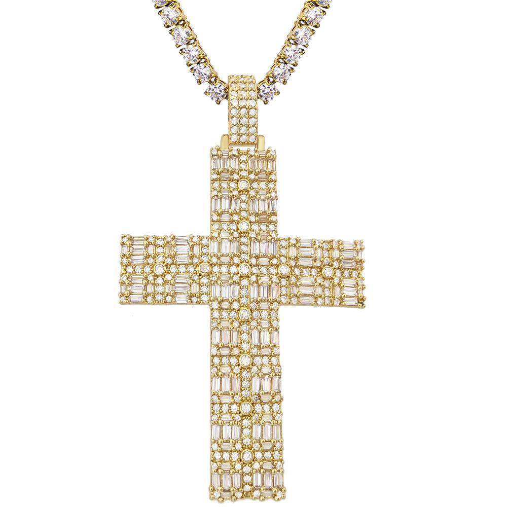 Custom Fat Baguette Cross Pendant in White / Yellow Gold White Gold HipHopBling
