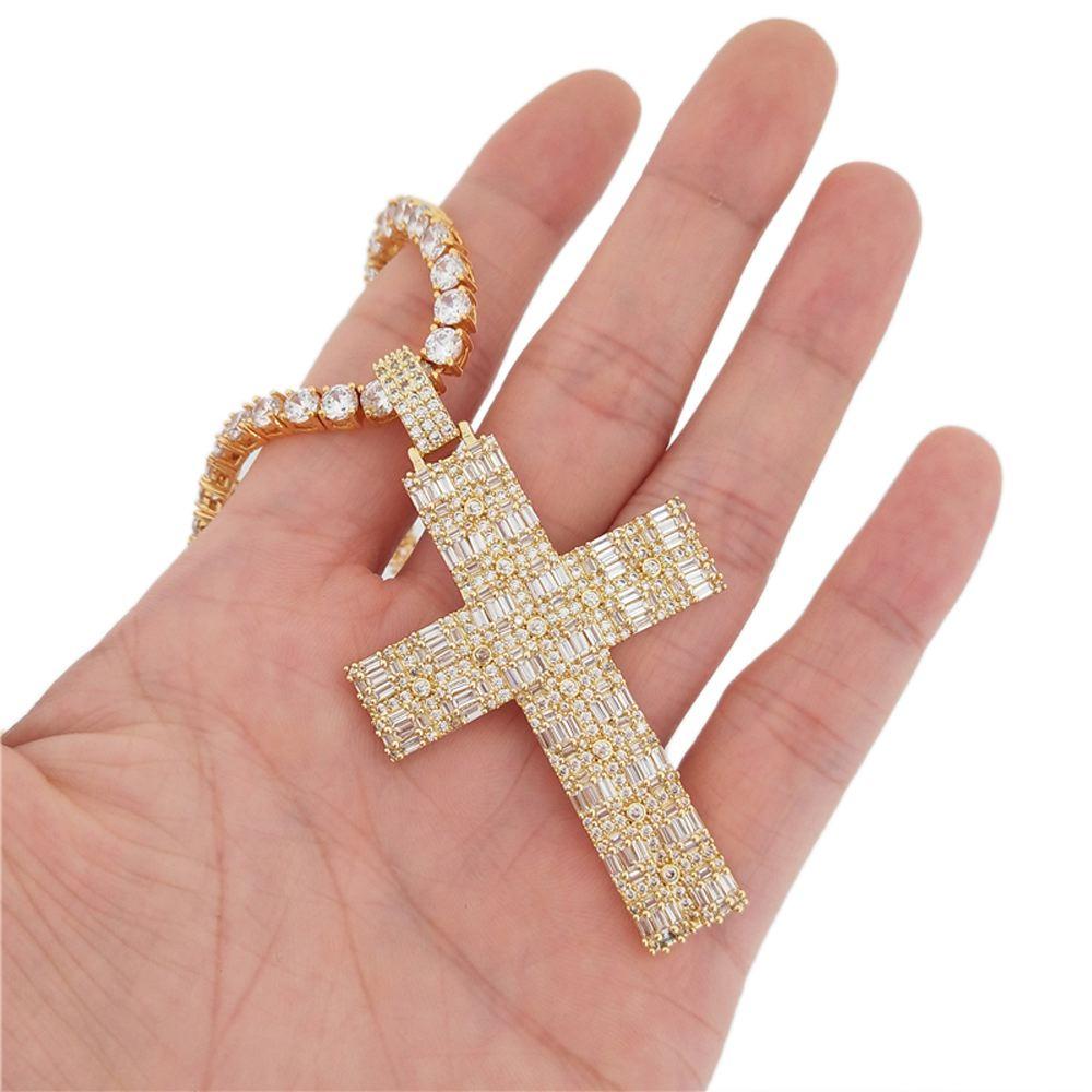 Custom Fat Baguette Cross Pendant in White / Yellow Gold White Gold HipHopBling