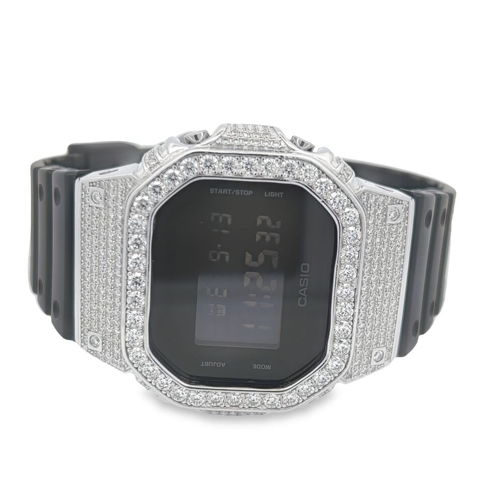 Custom G Shock DW5600 Iced Out Watch 4.50 Carat Moissanite Black HipHopBling
