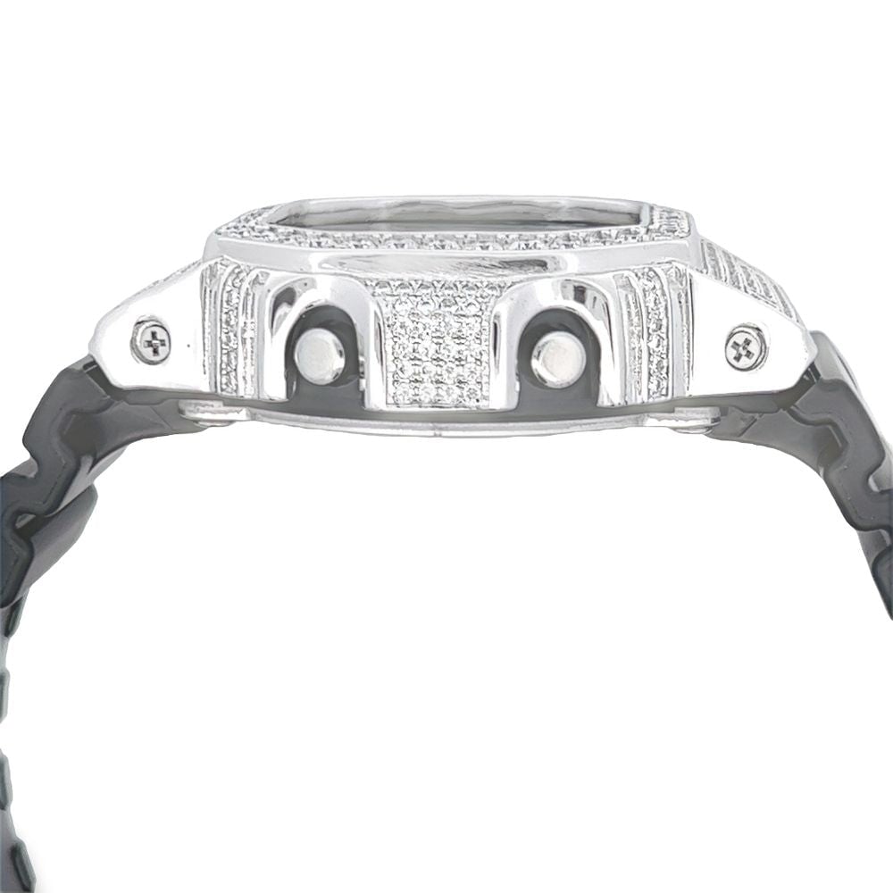 Custom G Shock DW5600 Iced Out Watch 4.50 Carat Moissanite Camo Gray HipHopBling