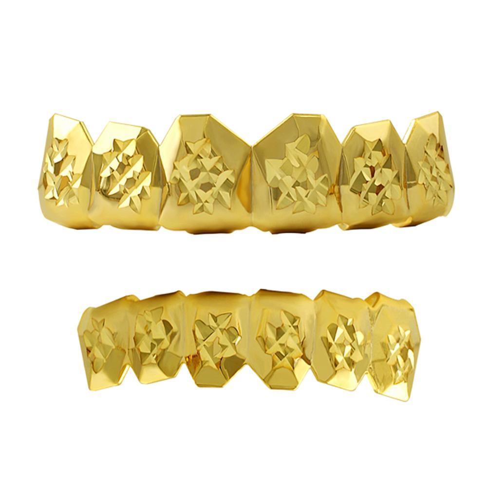 Custom Gold Grillz Diamond Cut Set HipHopBling