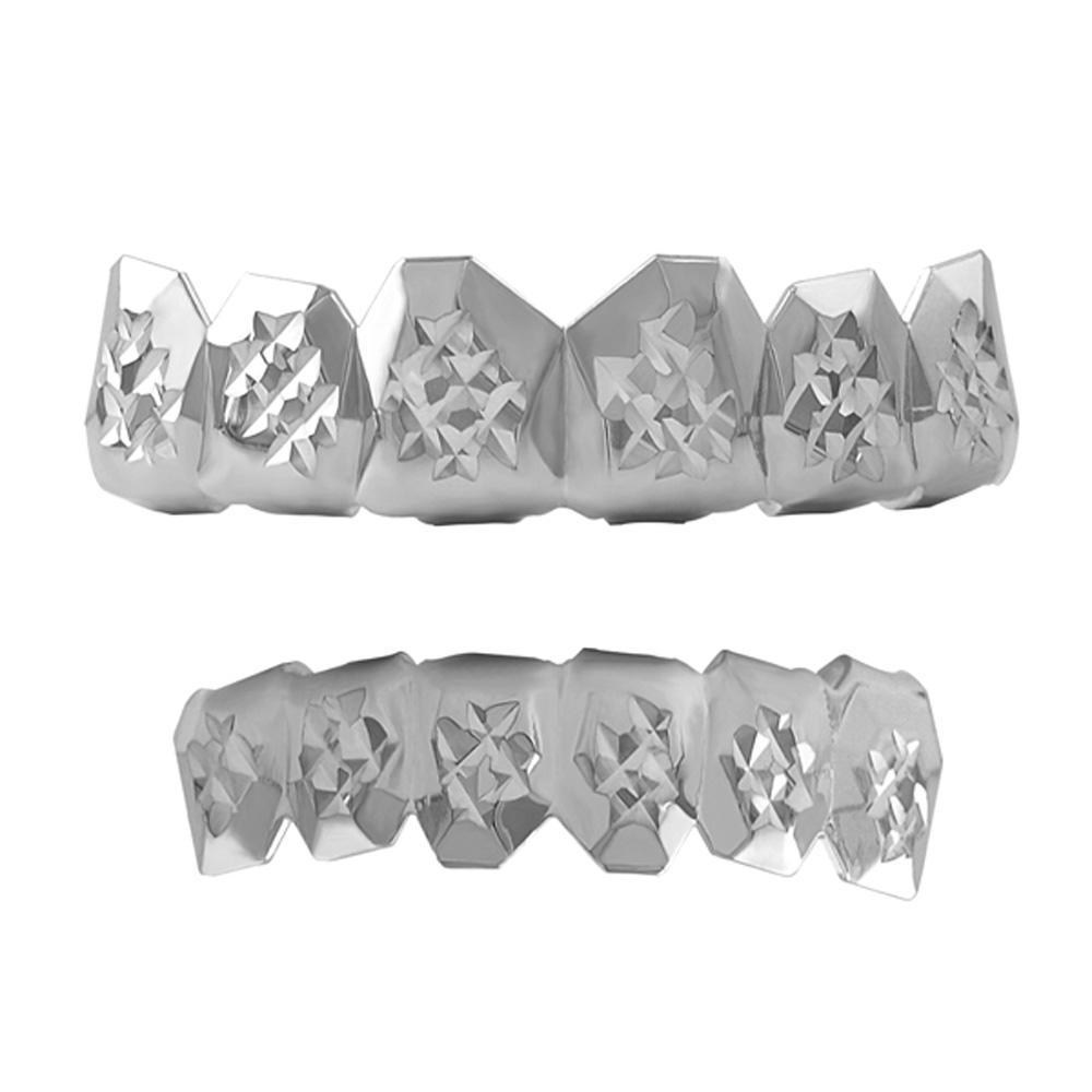 Custom Grillz Diamond Cut Rhodium Set HipHopBling