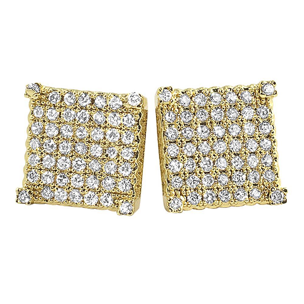 Custom Micro Pave Earrings Gold CZ Cube HipHopBling