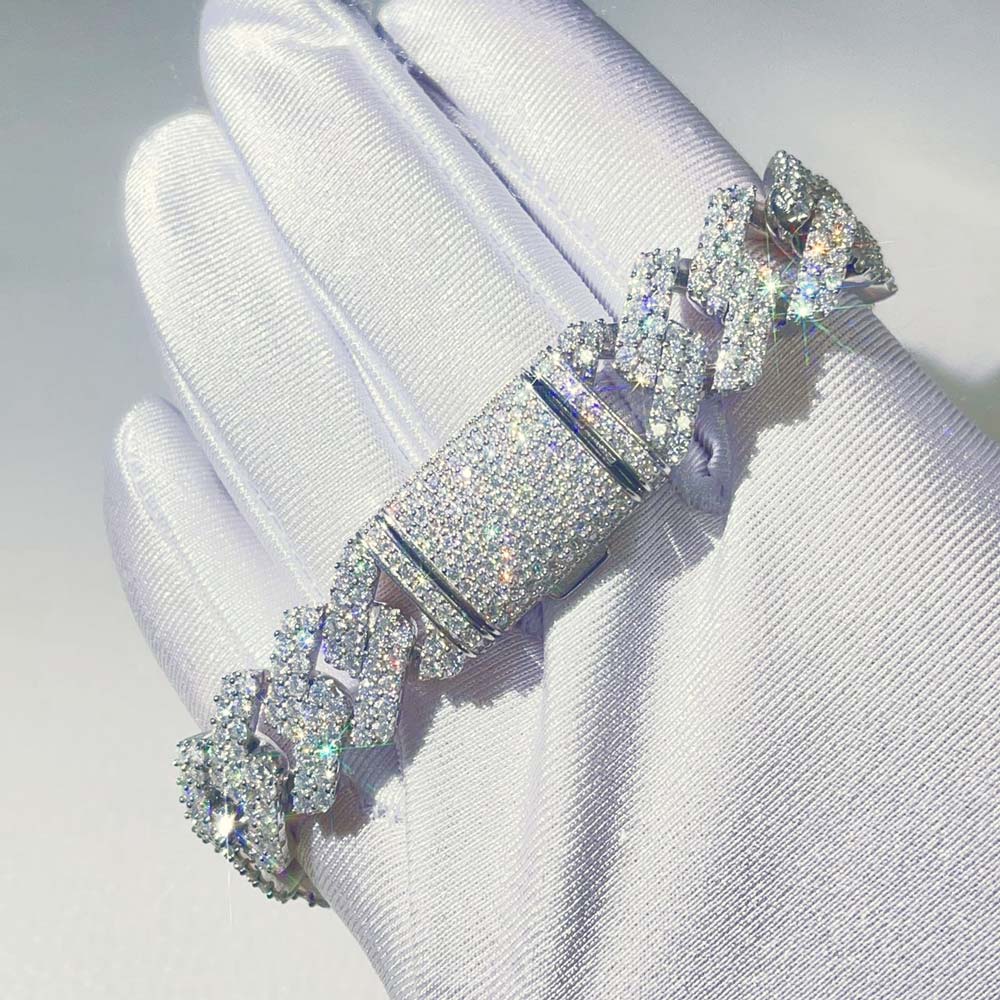 Custom Moissanite Sharp Cuban Link Iced Out Bracelet HipHopBling