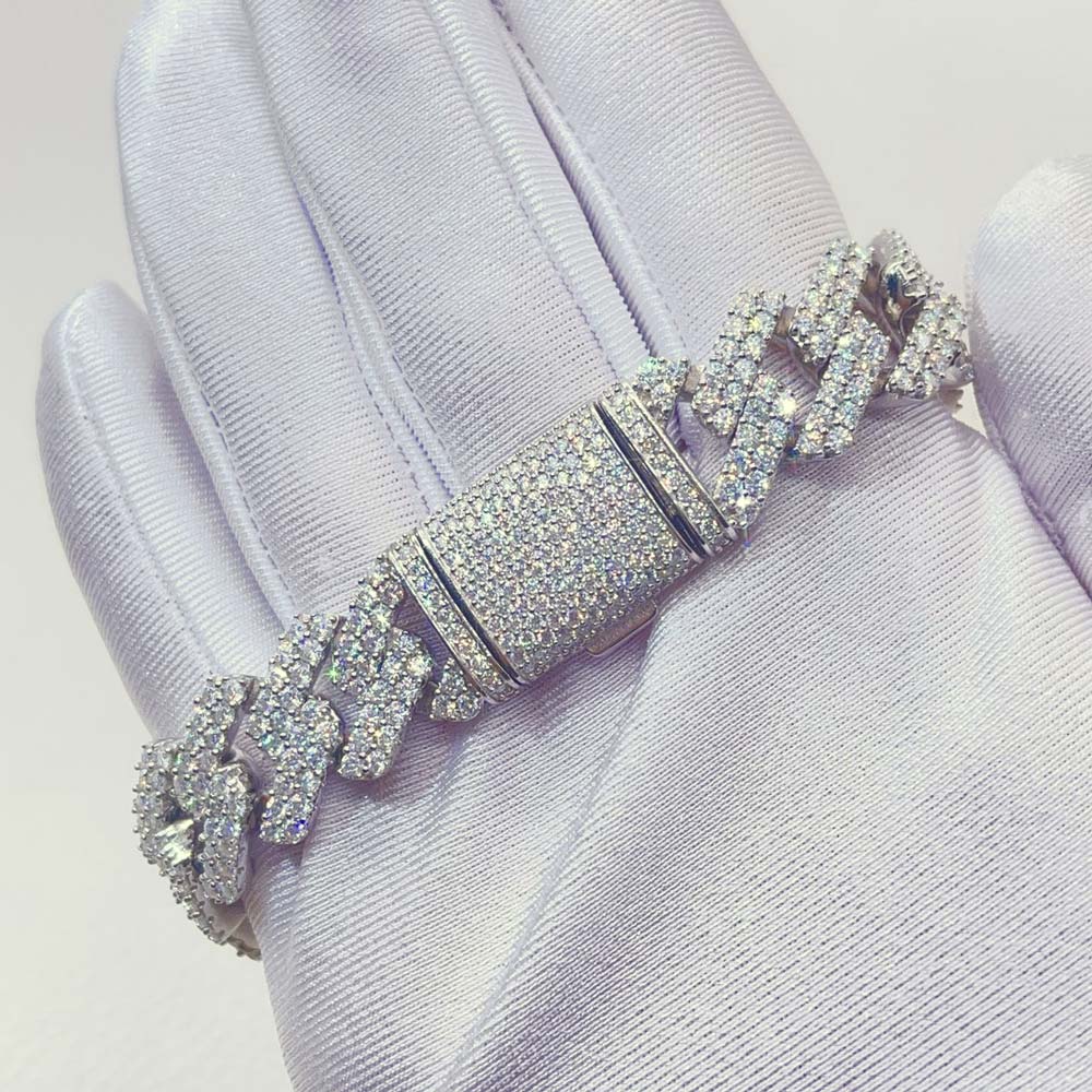 Custom Moissanite Sharp Cuban Link Iced Out Bracelet HipHopBling