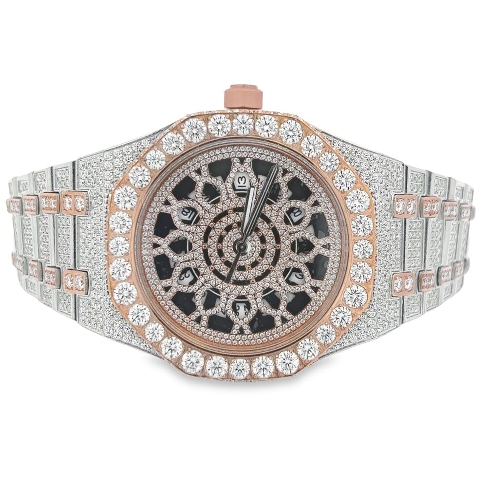 Custom Moissanite VVS Iced Out Watch 2 Tone White/Rose HipHopBling