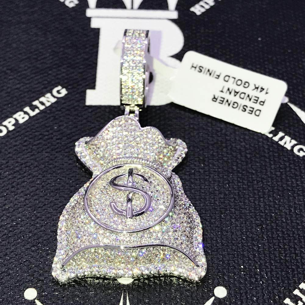 Custom Money Bag $ CZ Hip Hop Bling Bling Pendant Yellow Gold HipHopBling