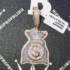 Custom Money Bag $ CZ Hip Hop Bling Bling Pendant Yellow Gold HipHopBling