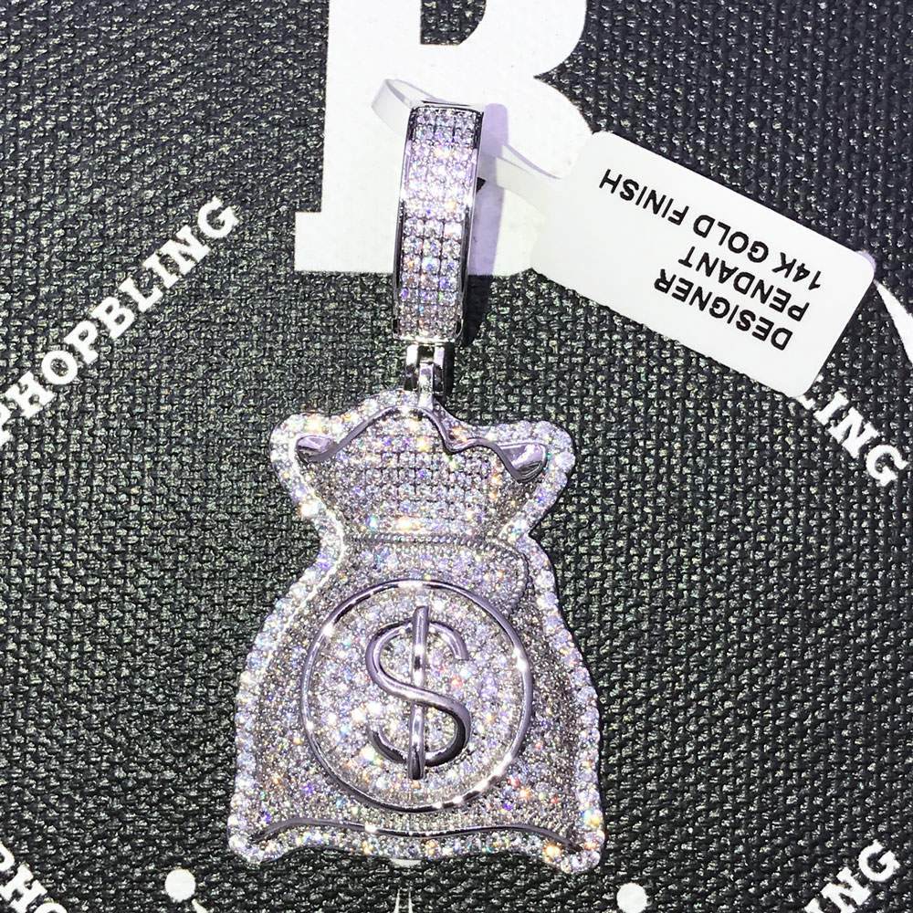 Custom Money Bag $ CZ Hip Hop Bling Bling Pendant Yellow Gold HipHopBling