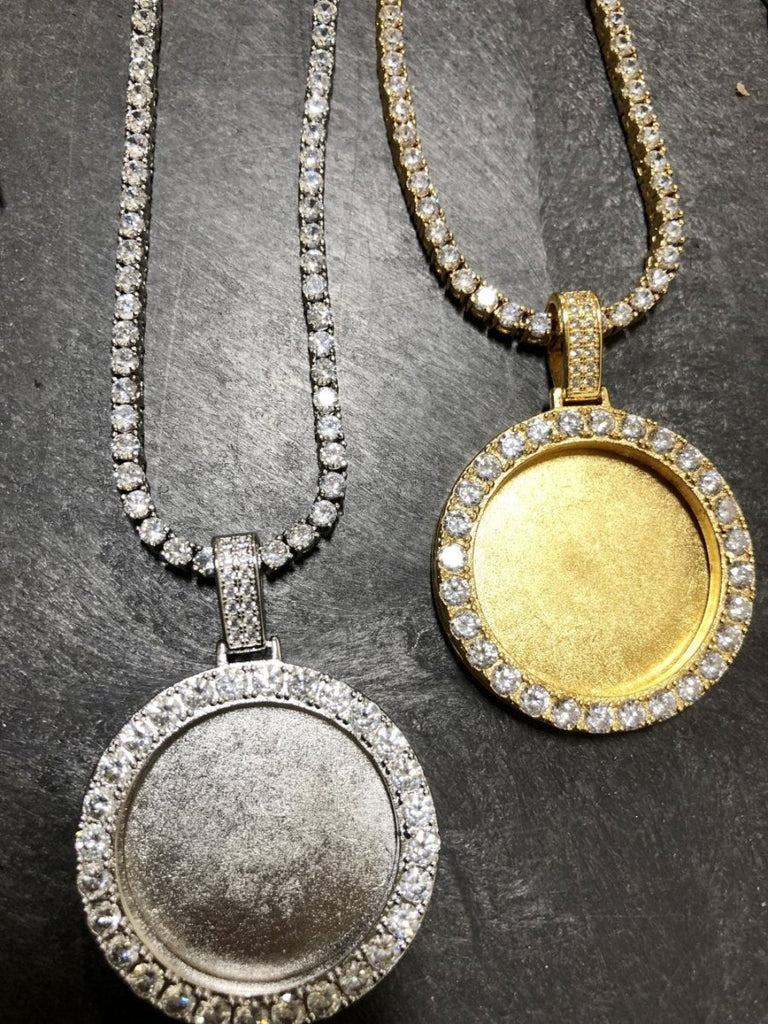 Custom Picture Frame Pendant .925 Silver White Gold HipHopBling