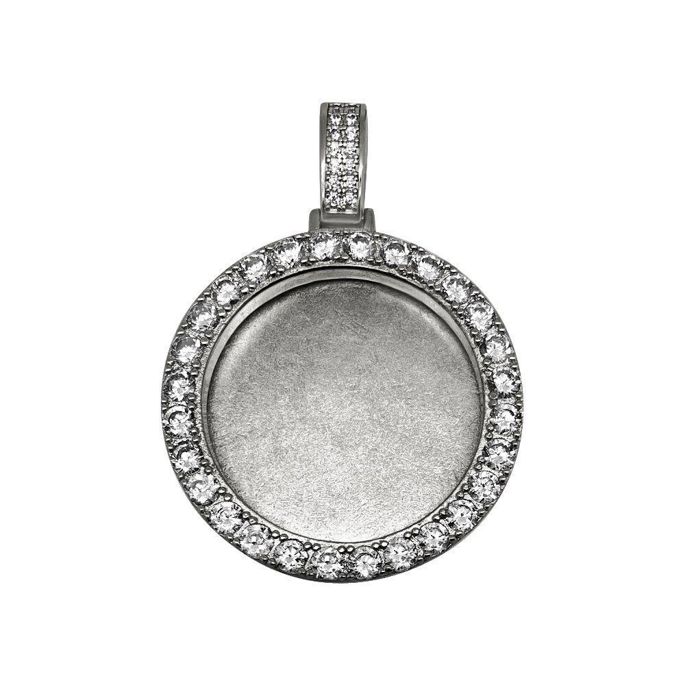 Custom Picture Frame Pendant .925 Silver White Gold HipHopBling