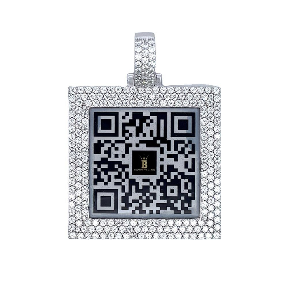 Custom QR Code / Picture Square VVS Moissanite Pendant White Gold HipHopBling