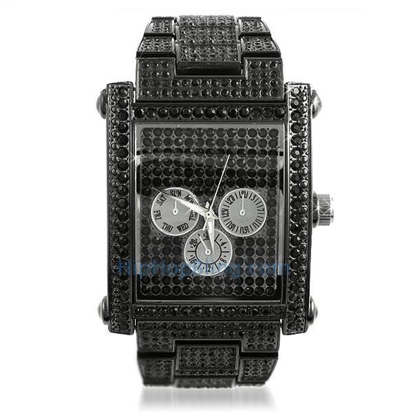 Custom Rectangle Custom Black Bling Bling Watch HipHopBling