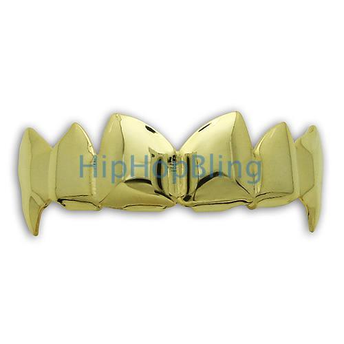 Custom Style Vampire Fangs Gold Hip Hop Teeth Grillz HipHopBling