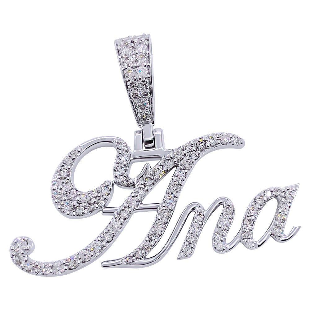 Custom Womens Cursive Name Diamond Pendant 10K or 14K Gold 10K White Gold Standard Bail HipHopBling