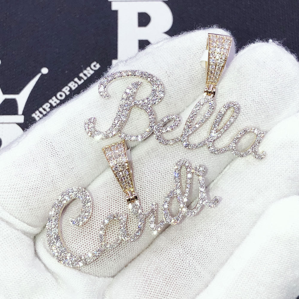 Custom Womens Cursive Name Diamond Pendant 10K or 14K Gold 14K White Gold Standard Bail HipHopBling