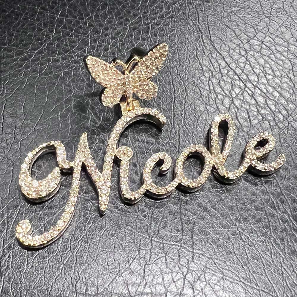 Custom Womens Cursive Name Diamond Pendant 10K or 14K Gold 14K Yellow Gold Standard Bail HipHopBling