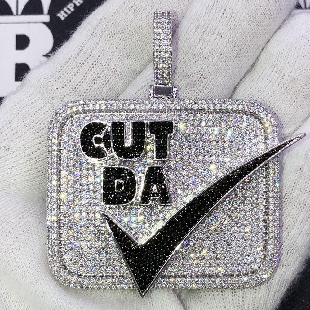 Cut Da Check CZ Hip Hop Bling Iced Out Pendant White Gold HipHopBling